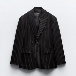 Zara Men's Black Striped Suit Jacket